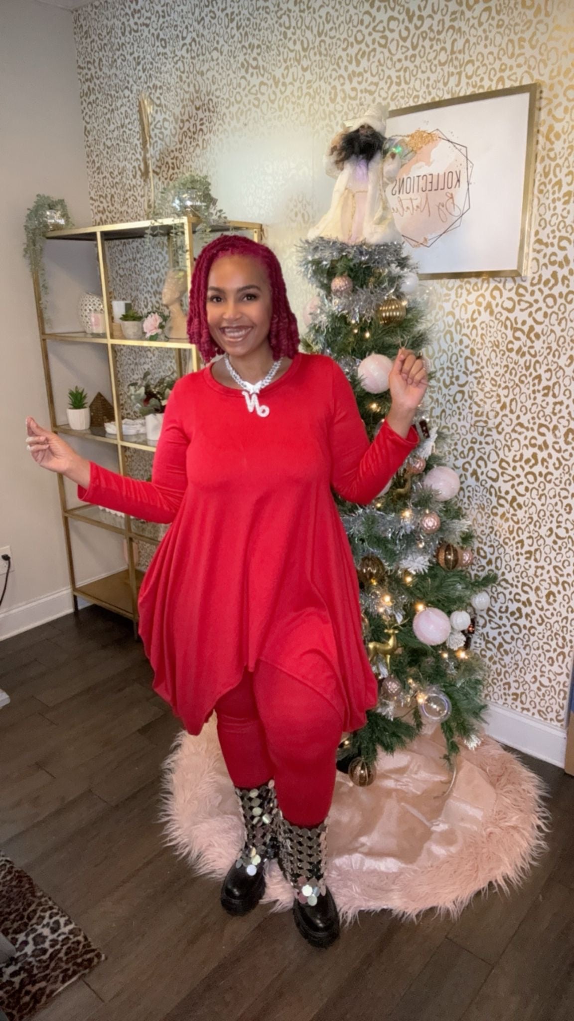 Cherry Bliss: Coordinated Red Set with Pockets and Leggings