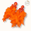 Fanciful Feather Drop Earrings- Orange