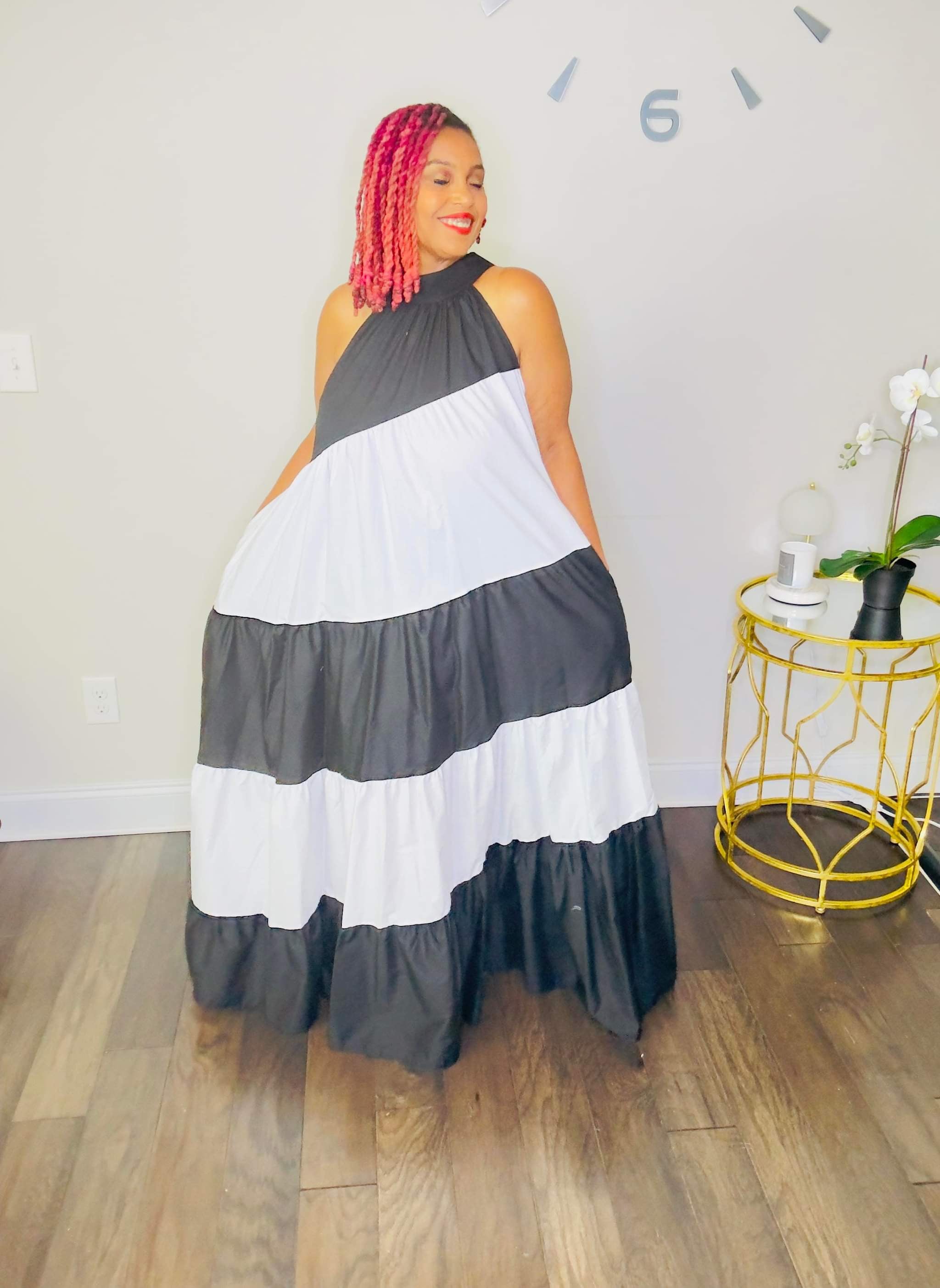 Classic Contrast: Black & White Striped Maxi