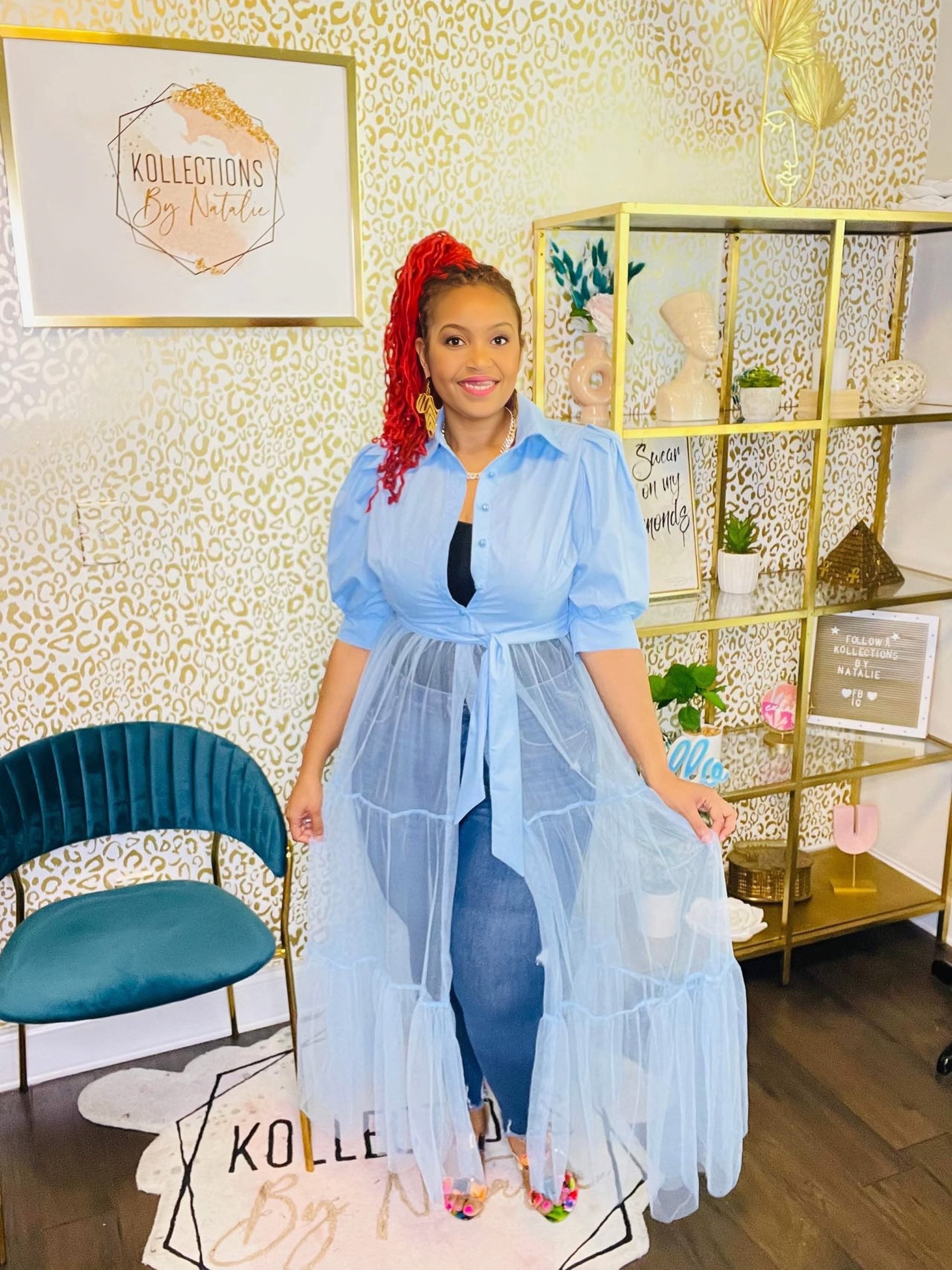 Luxe Puff-Sleeve Mesh Hem Top