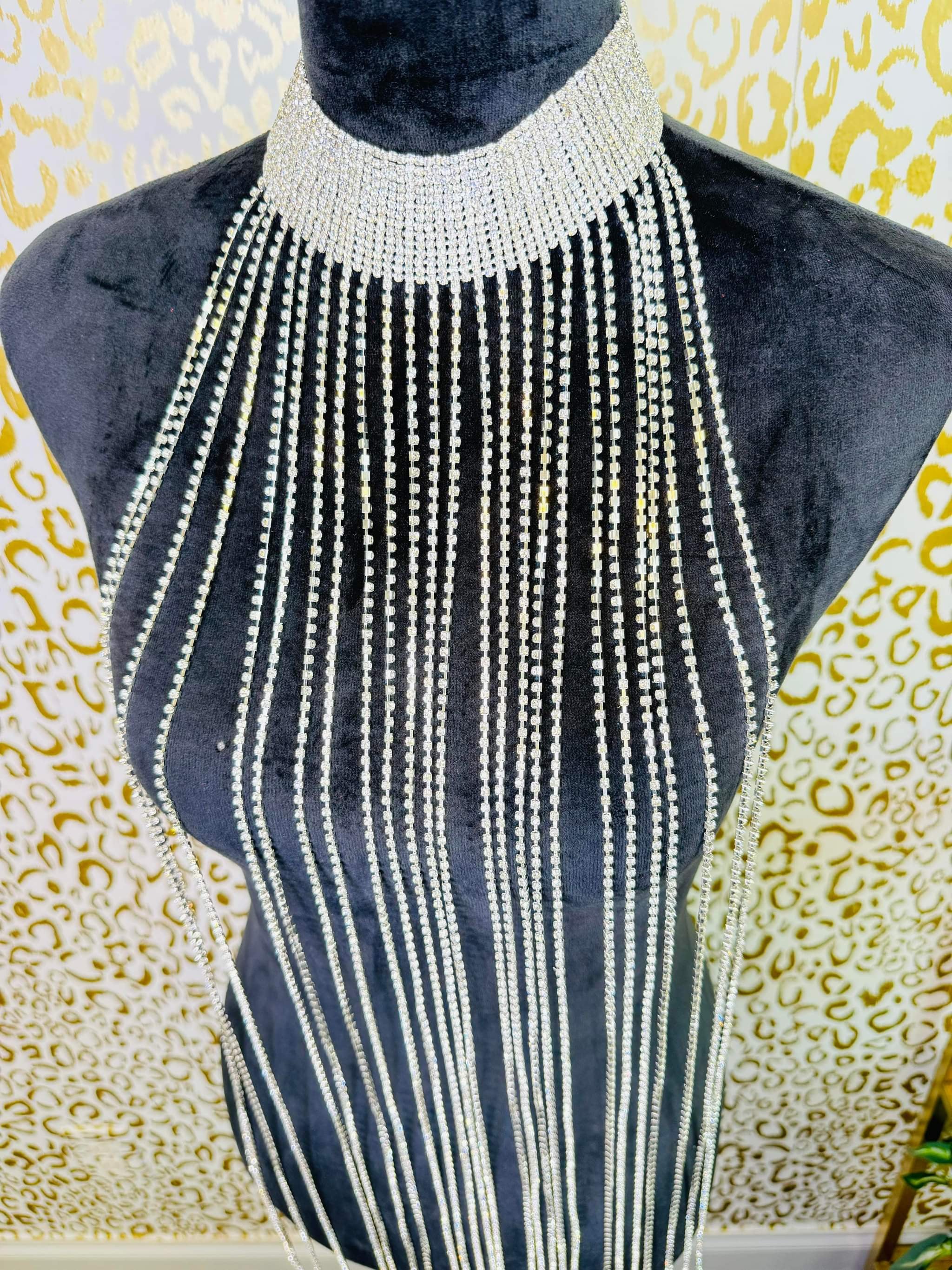 Glamourous Long Diamond Bead Choker