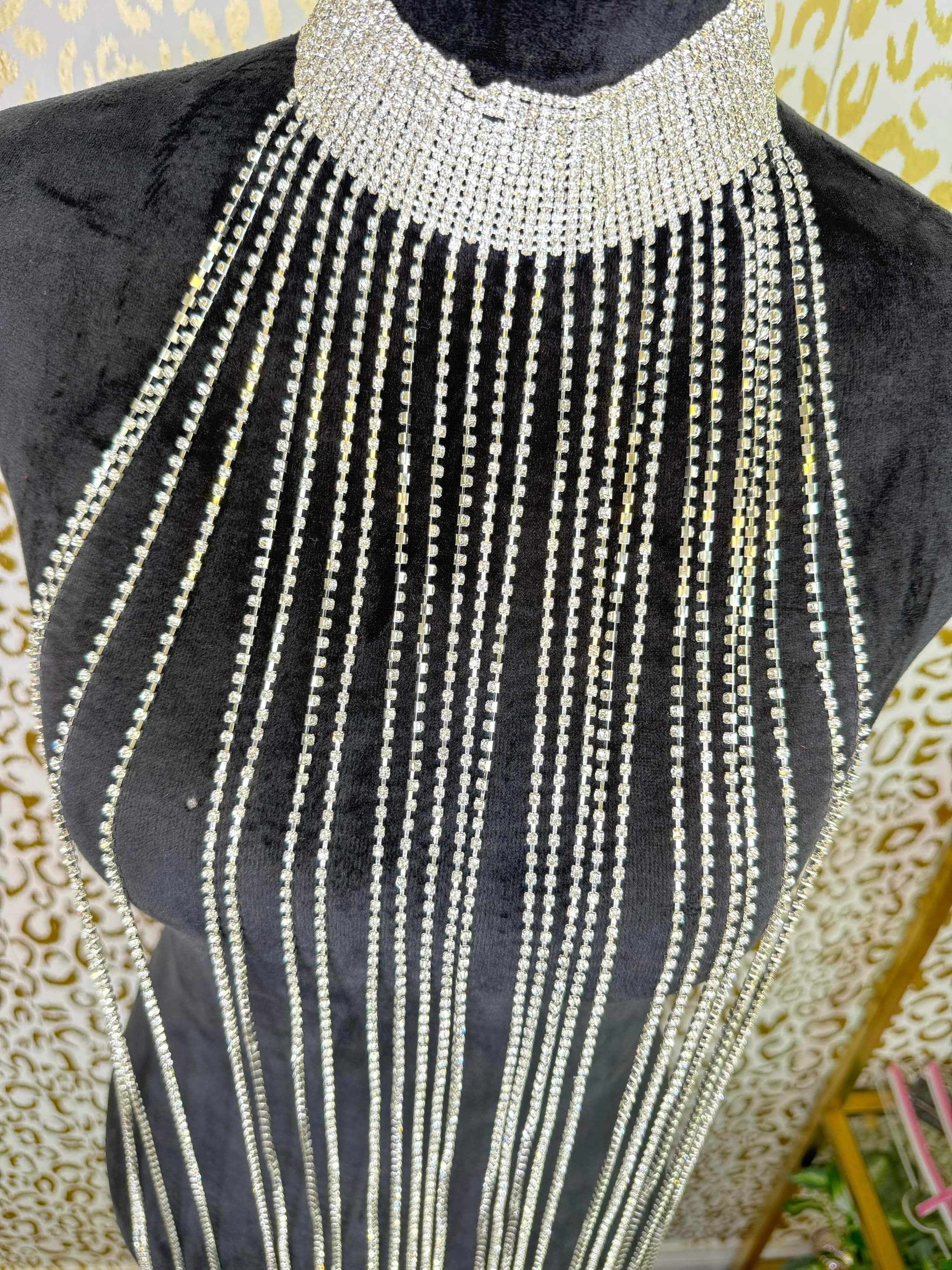 Glamourous Long Diamond Bead Choker