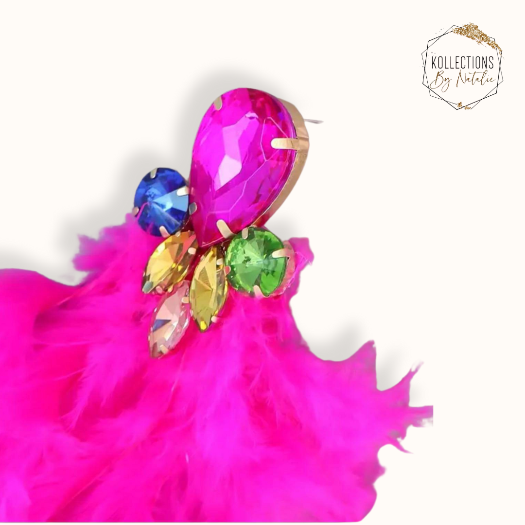 Fanciful Feather Drop Earrings-Pink