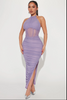 Lavender Elegance Ruched Mesh Midi Dress