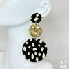 Leather Monochrome Chic Polka Dot and Gold Circle Earrings